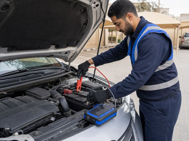 فني كراج جو يشغّل بطارية سيارة بالكيبلات في الكويت