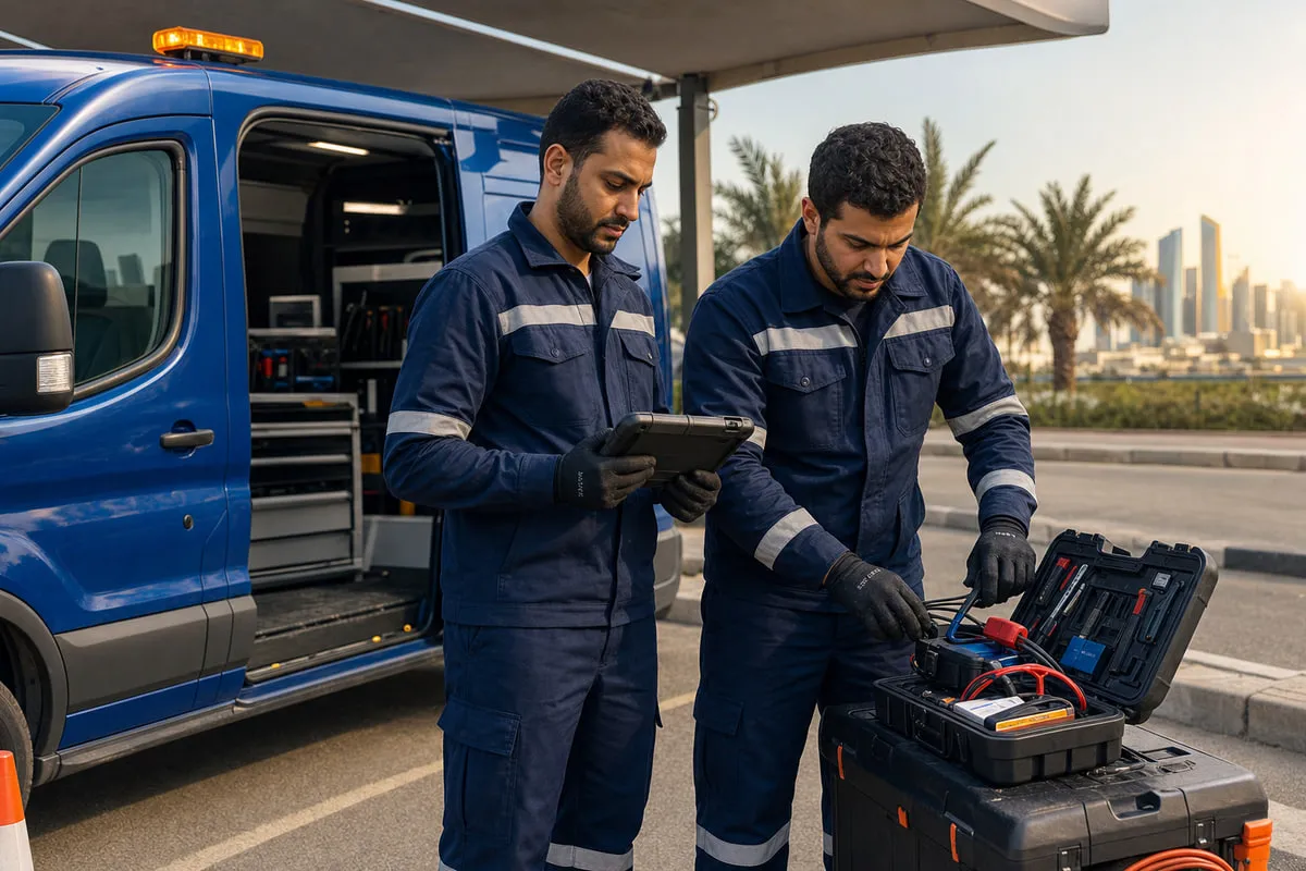 فنيو كراج جو بمعدات حديثة لإنقاذ السيارات في الكويت